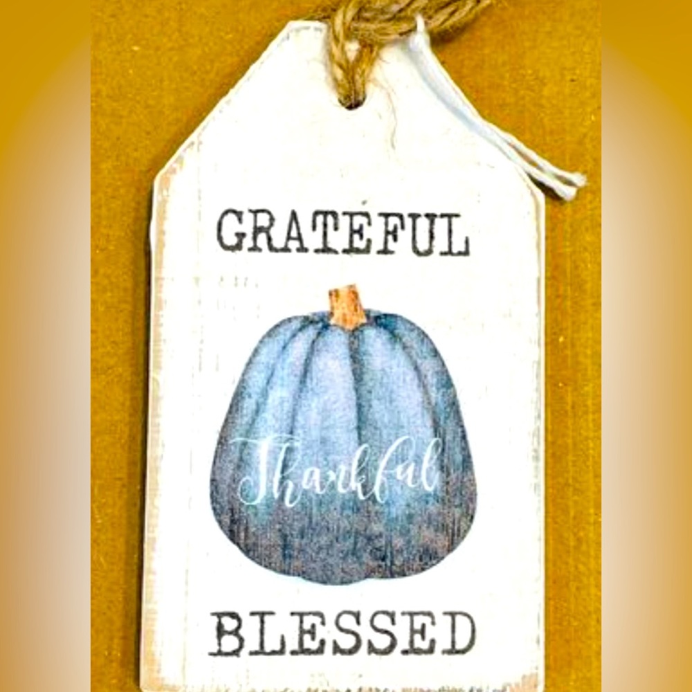 *Grateful Thankful Blessed Pumpkin Wood Tag